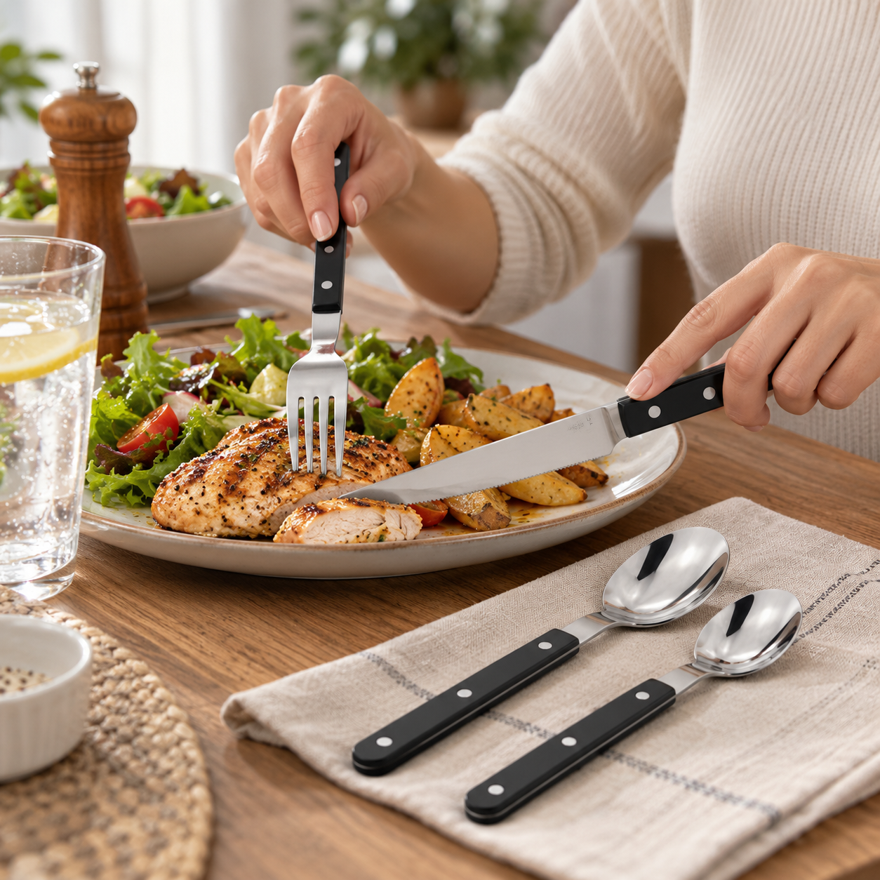 24-Piece Stainless Steel Cutlery Set Modern Handles