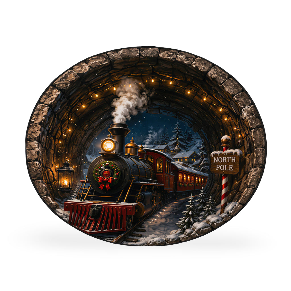 Christmas Rug 3D Optical Illusion Round Printed Holiday Scenes