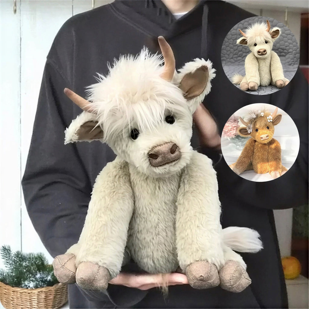 Highland Cow Plush Toy Flowers Soft Stuffed Animal