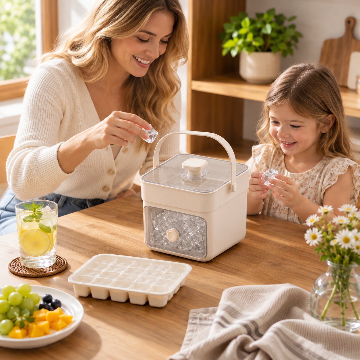 Ice Maker Storage Container Easy Dispensing Handle Lid