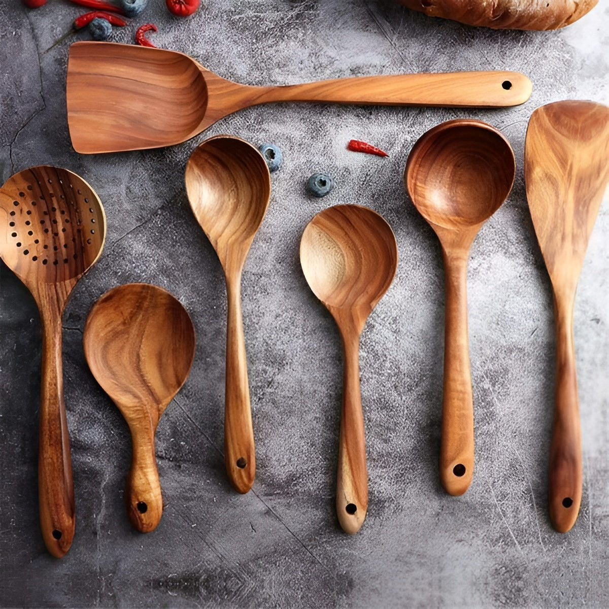 Kitchen Utensils Set Wooden Cooking Spoons Spatulas 7 Piece