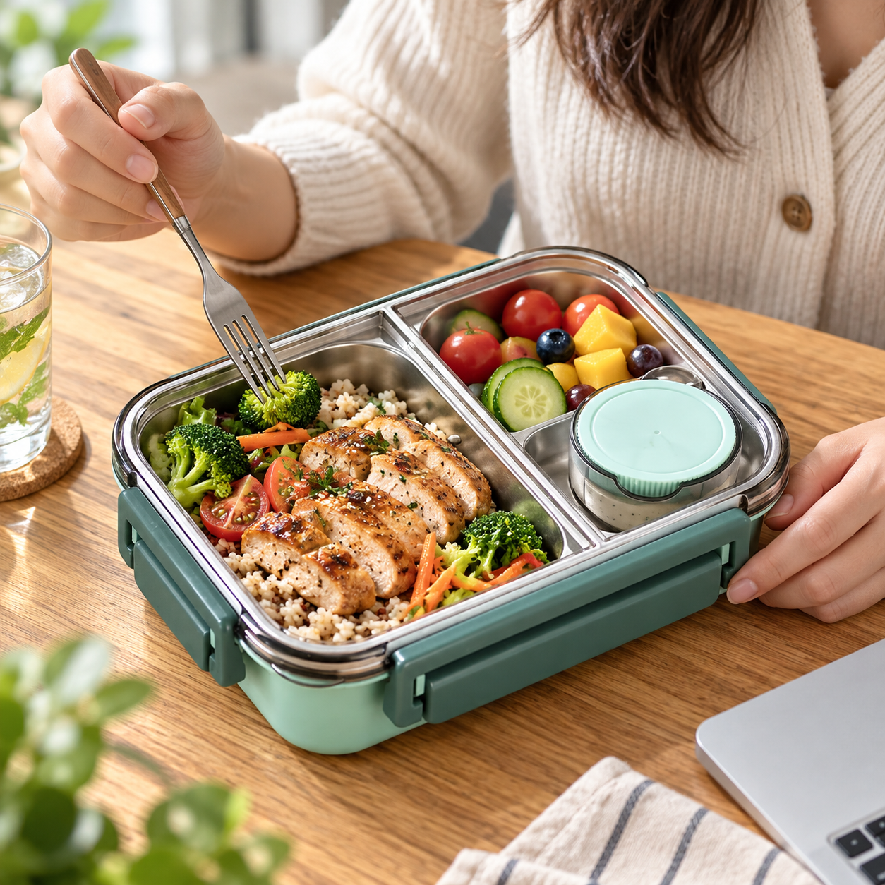 Lunch Box Bento Stainless Steel Divided Meal Prep Container