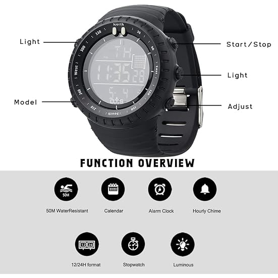 Men's Digital Watch Sports Timepiece LED Backlight Adjustable Strap - Image 5
