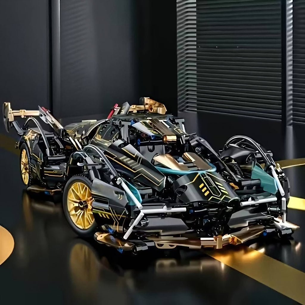 Model Car Building Blocks V12 Supercar Kit Working Steering 1690 Pieces