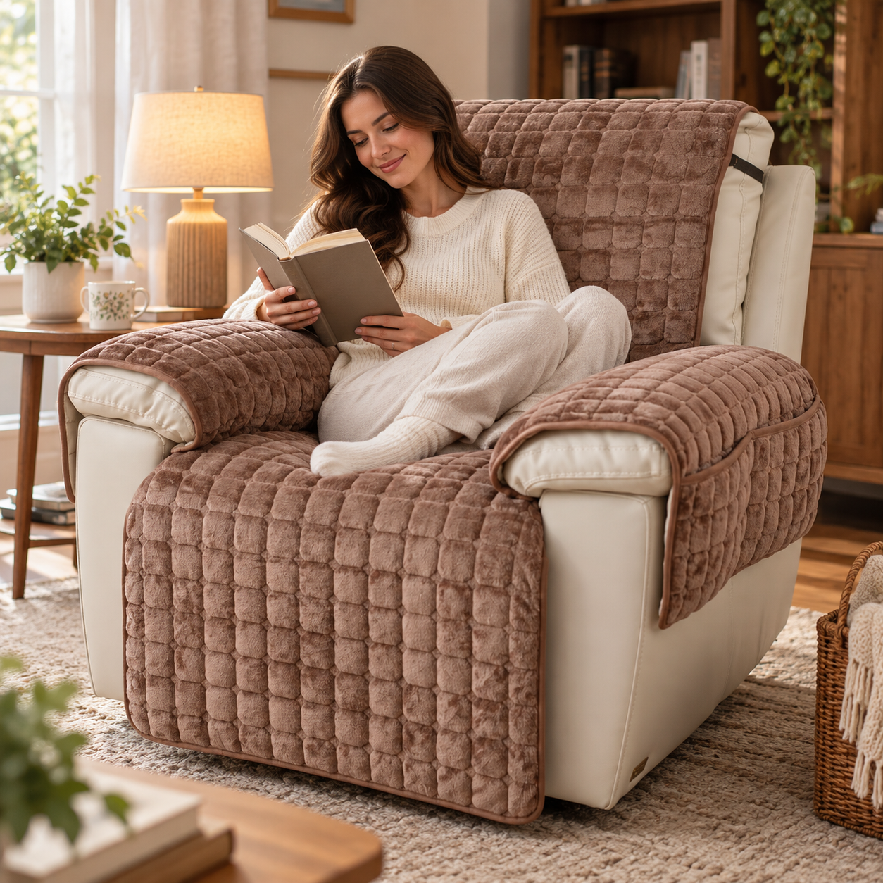 Recliner Cover Soft Plush Protector Furniture Snug Fit Quilted