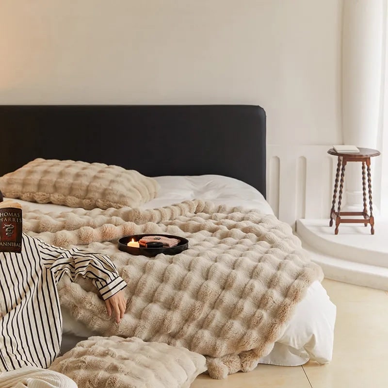 Blanket Throw Rabbit Faux Fur Winter Soft Cozy Sofa Bed Cover - Image 11
