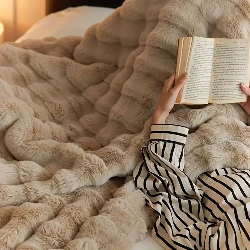 Blanket Throw Rabbit Faux Fur Winter Soft Cozy Sofa Bed Cover - Image 12