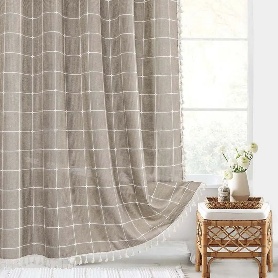 Bohemian Linen Shower Curtain Tassels Stylish Bathrooms - Image 1