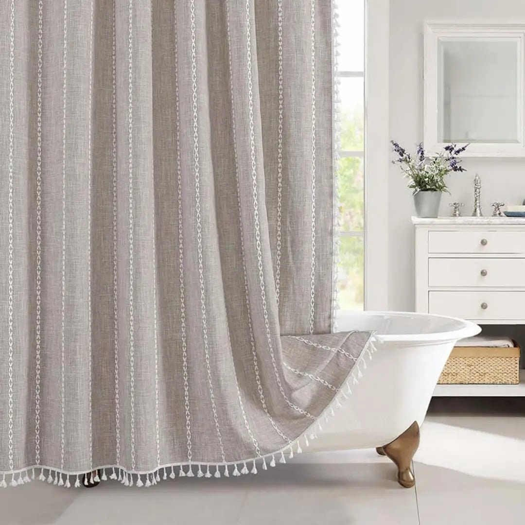 Bohemian Linen Shower Curtain Tassels Stylish Bathrooms - Image 9
