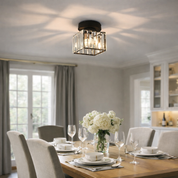Ceiling Light Glass Shade Modern Clear Striped Flush Mount Lamp - Image 1