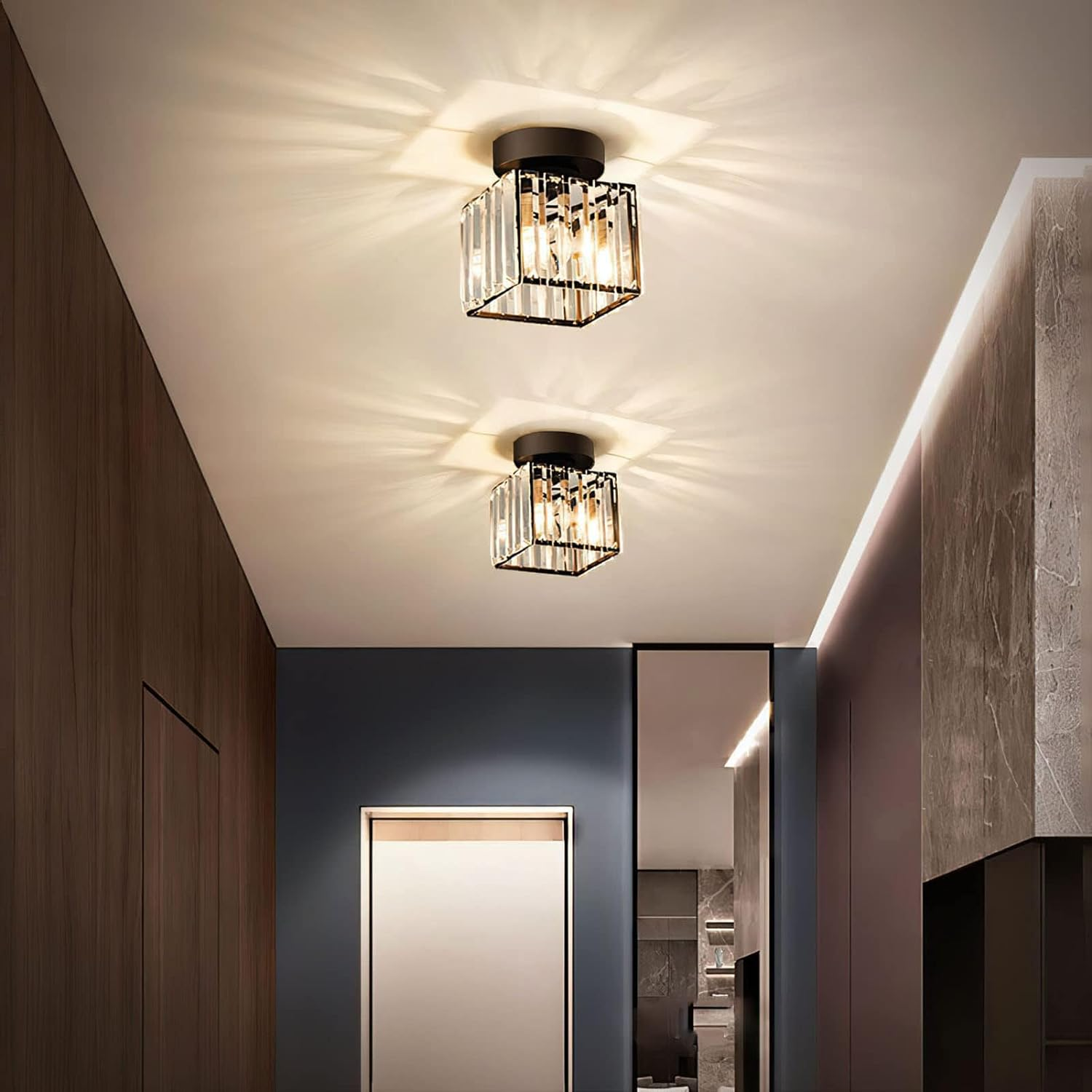 Ceiling Light Glass Shade Modern Clear Striped Flush Mount Lamp - Image 10