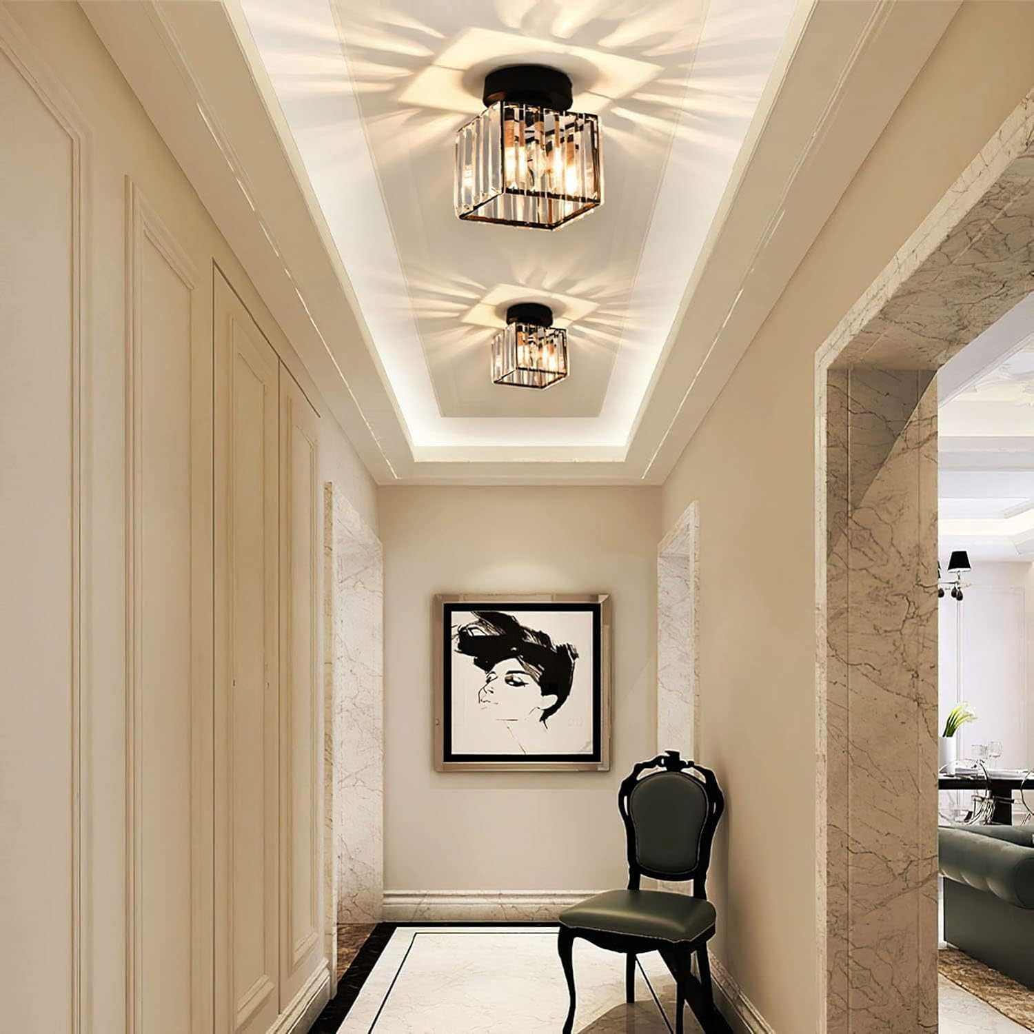 Ceiling Light Glass Shade Modern Clear Striped Flush Mount Lamp - Image 11