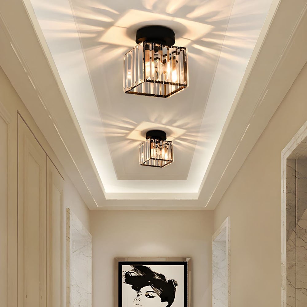 Ceiling Light Glass Shade Modern Clear Striped Flush Mount Lamp - Image 2