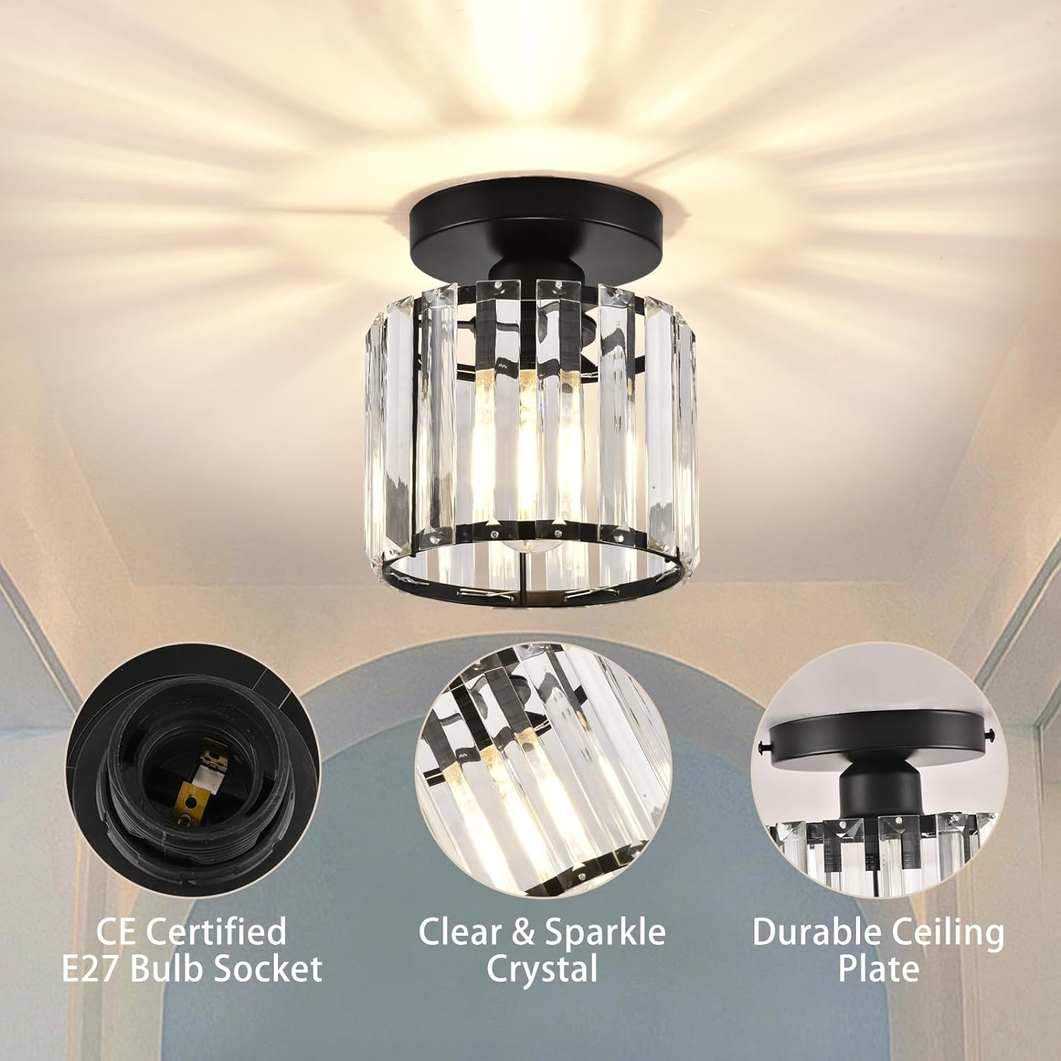 Ceiling Light Glass Shade Modern Clear Striped Flush Mount Lamp - Image 20
