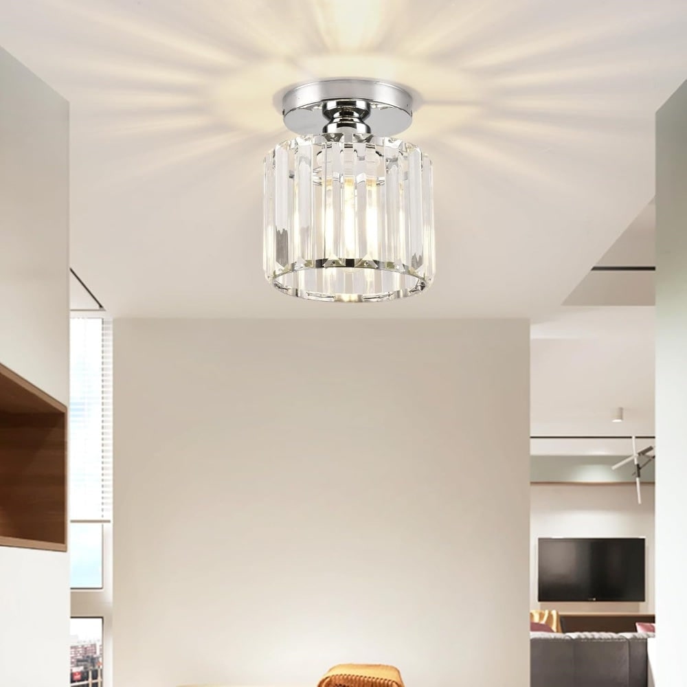 Ceiling Light Glass Shade Modern Clear Striped Flush Mount Lamp - Image 29