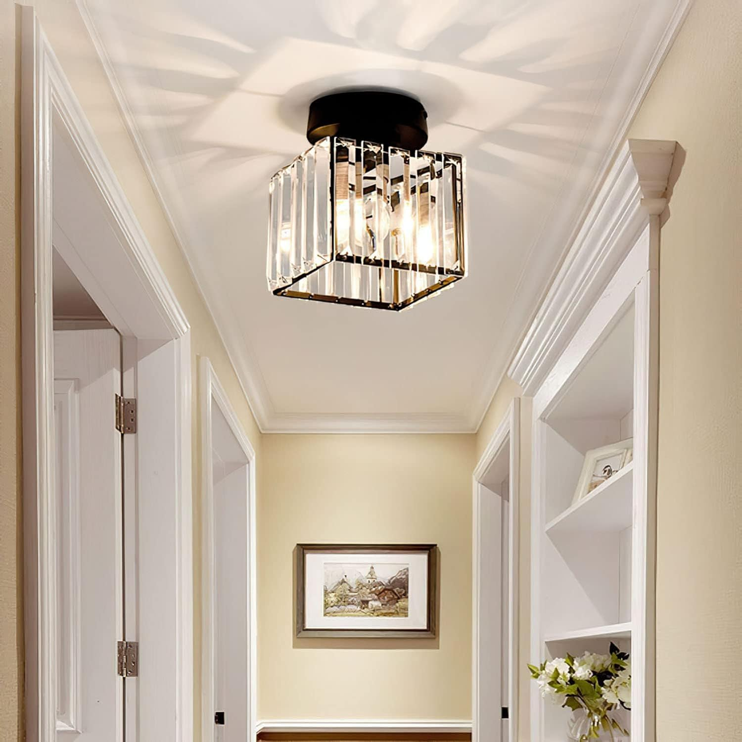 Ceiling Light Glass Shade Modern Clear Striped Flush Mount Lamp - Image 5