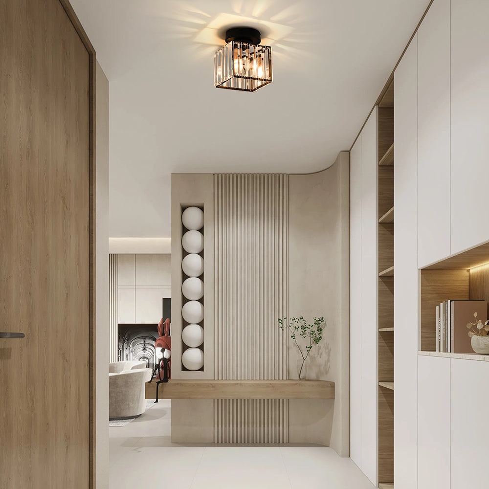 Ceiling Light Glass Shade Modern Clear Striped Flush Mount Lamp - Image 7