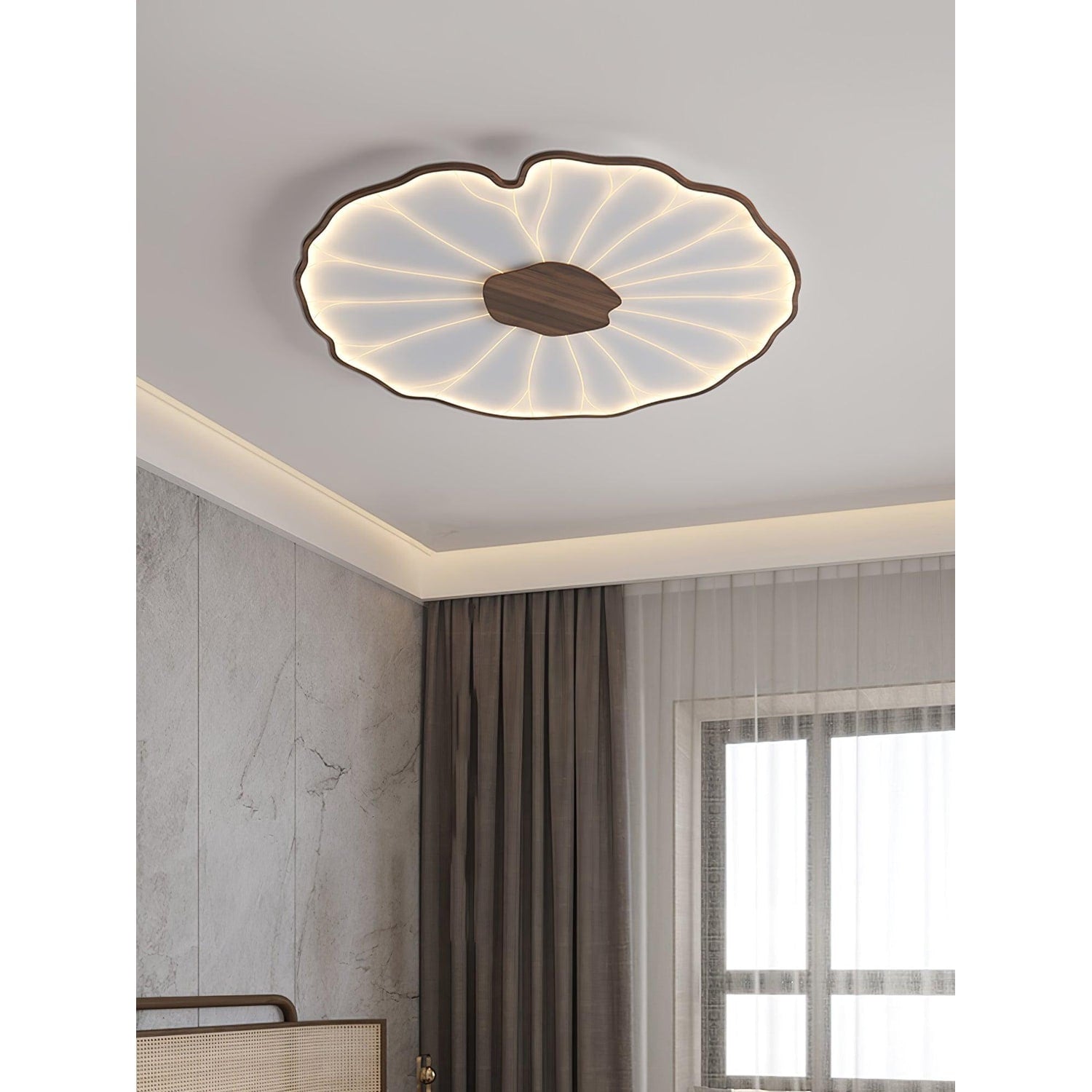 Flush Mount Ceiling Light Wood Finish and Lotus Leaf Design - Image 12