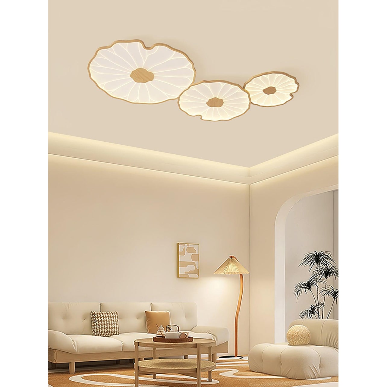 Flush Mount Ceiling Light Wood Finish and Lotus Leaf Design - Image 15