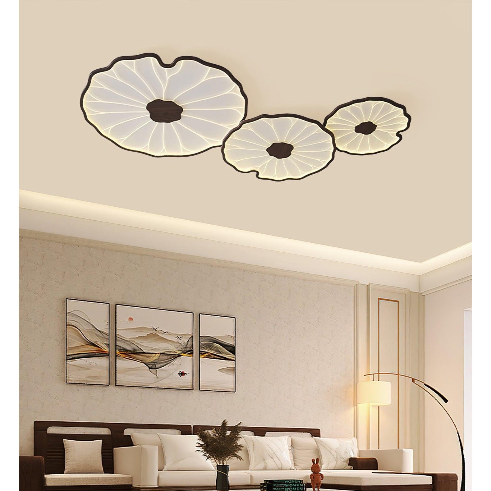 Flush Mount Ceiling Light Wood Finish and Lotus Leaf Design - Image 16