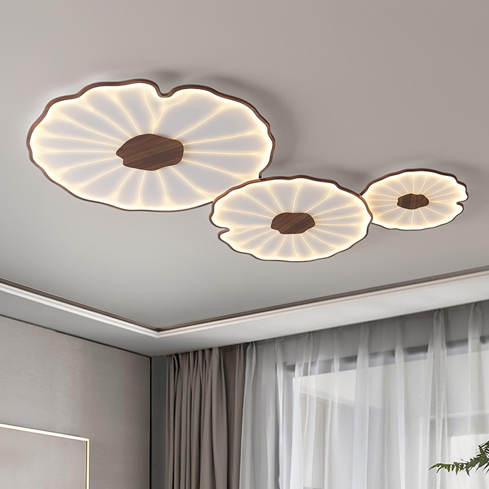 Flush Mount Ceiling Light Wood Finish and Lotus Leaf Design - Image 28