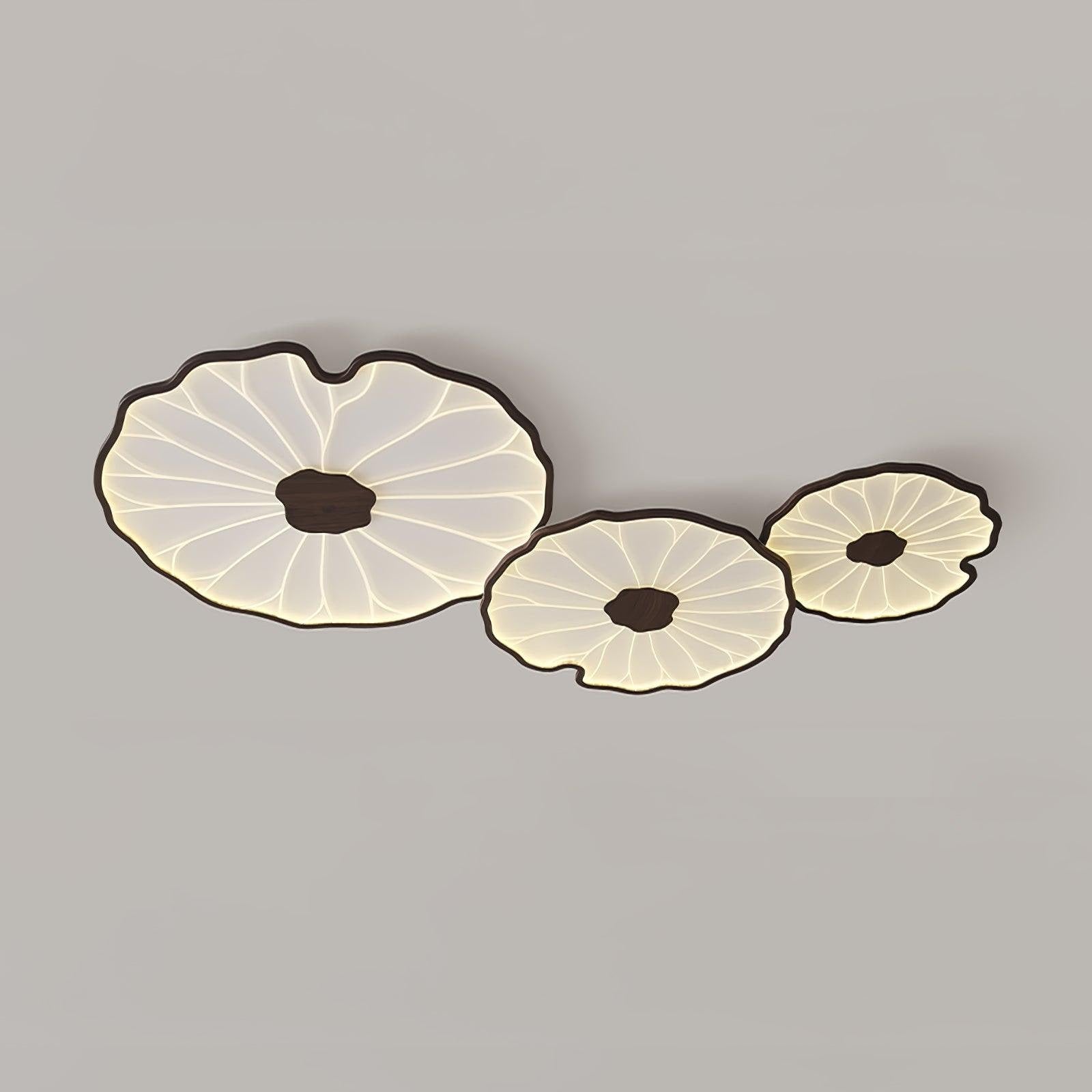 Flush Mount Ceiling Light Wood Finish and Lotus Leaf Design - Image 3
