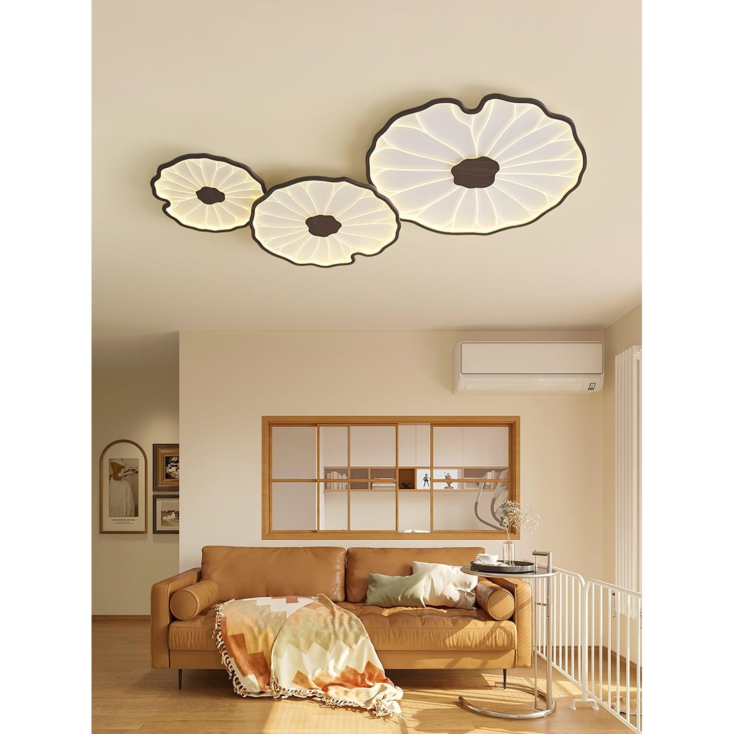 Flush Mount Ceiling Light Wood Finish and Lotus Leaf Design - Image 36