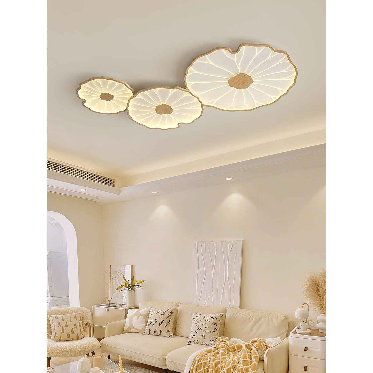 Flush Mount Ceiling Light Wood Finish and Lotus Leaf Design - Image 8