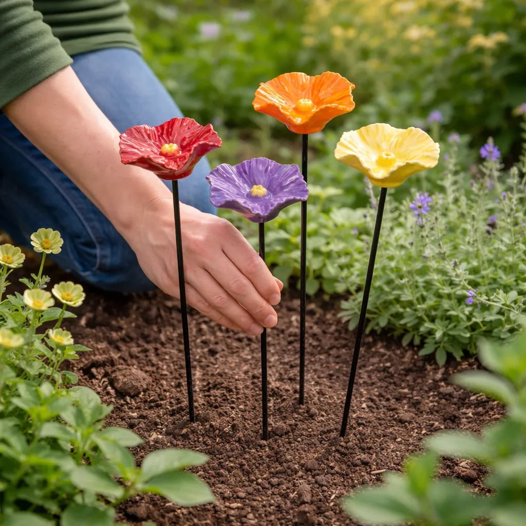 Handmade Ceramic Bee Feeders Weatherproof Flower Stakes 4 - Image 8