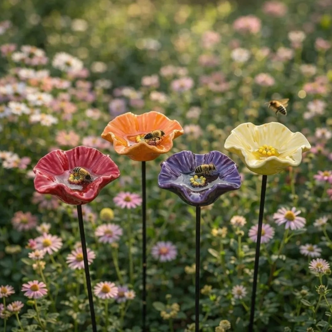 Handmade Weatherproof Ceramic Flower Bee Drinkers - Image 6
