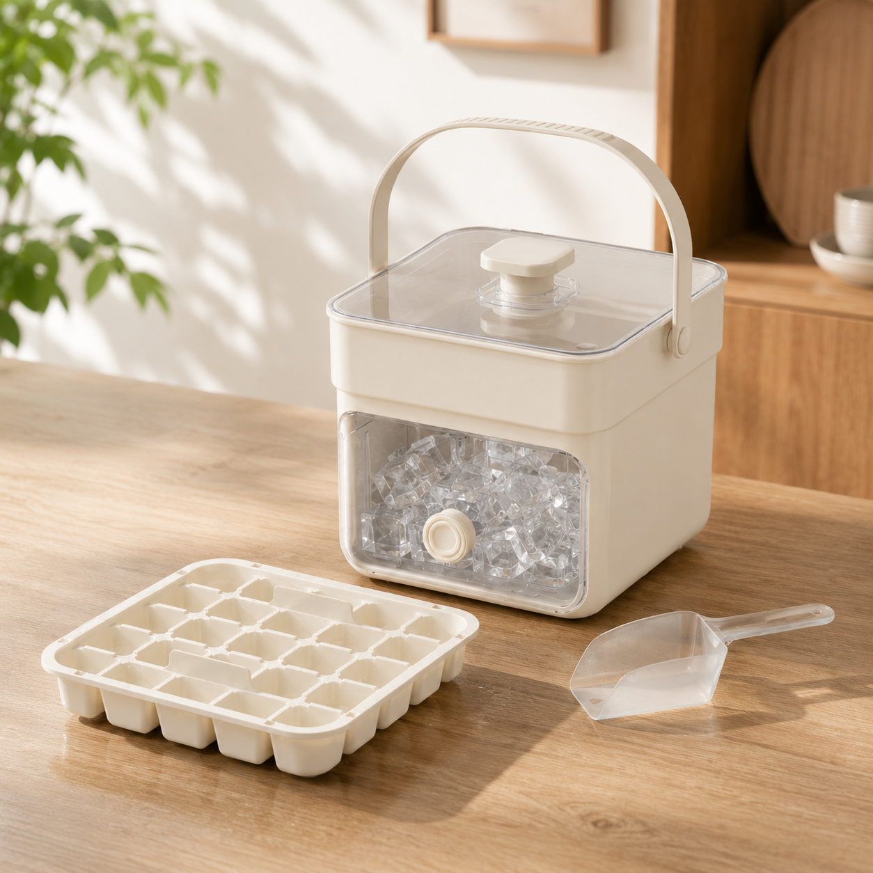 Ice Maker Storage Container Easy Dispensing Handle and Lid - Image 1