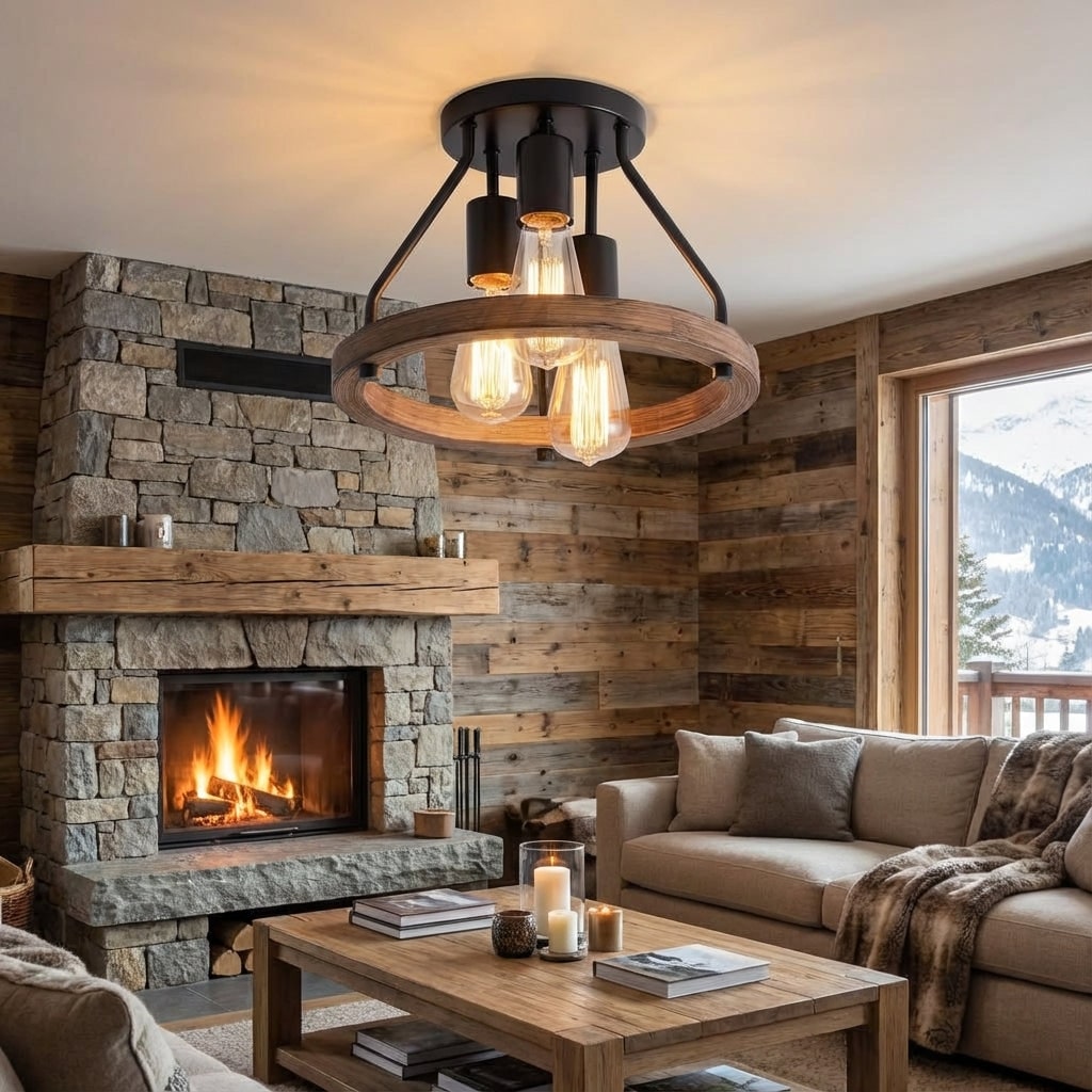 Industrial Ceiling Light Fixture Rustic Farmhouse Design 3 Bulbs - Image 1