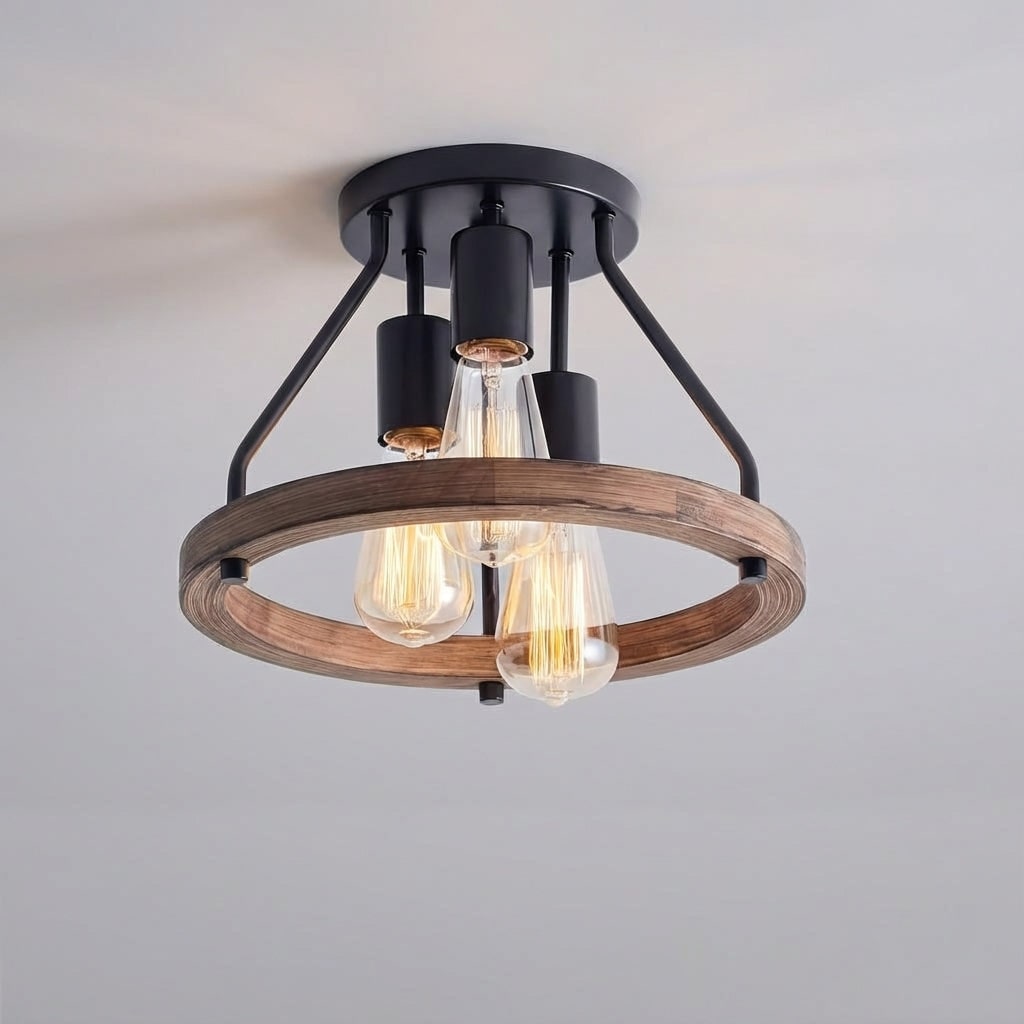 Industrial Ceiling Light Fixture Rustic Farmhouse Design 3 Bulbs - Image 2
