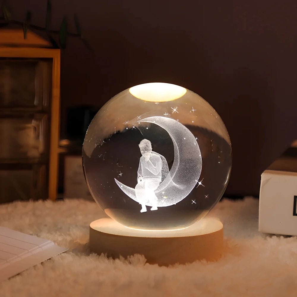 Luminous Crystal Ball Night Light Wooden Base - Image 11