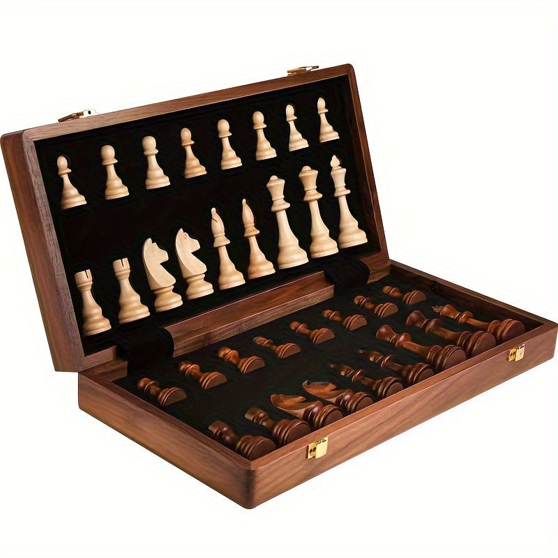 Luxury Wooden Chess Set Storage Box Elegant Gameplay - Image 1