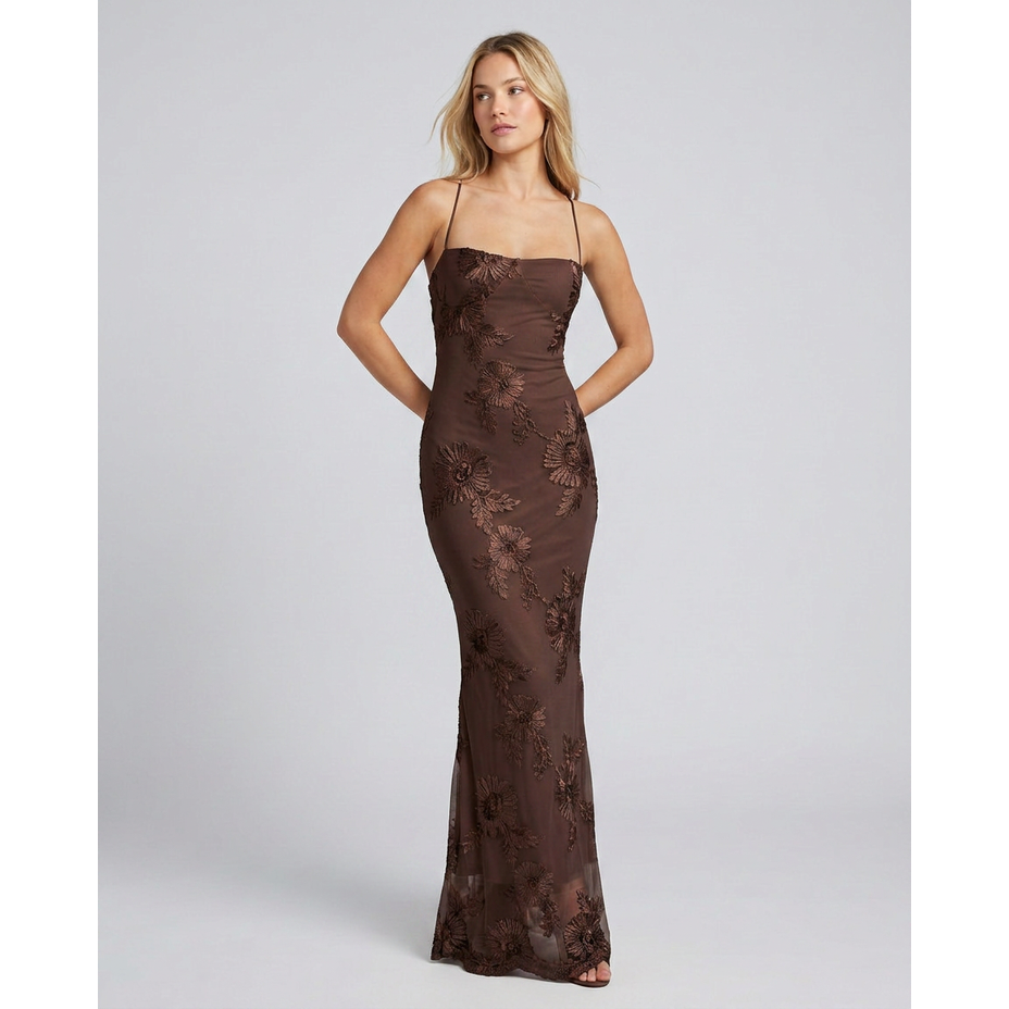 Maxi Dress Floral Appliqué and Lace-Up Back - Image 10