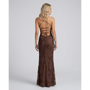 Maxi Dress Floral Appliqué and Lace-Up Back - Image 11