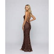 Maxi Dress Floral Appliqué and Lace-Up Back - Image 12