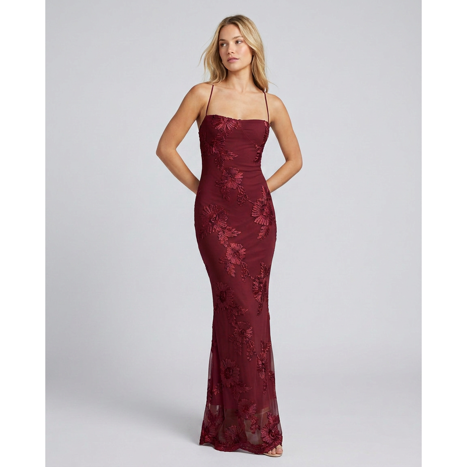 Maxi Dress Floral Appliqué and Lace-Up Back - Image 13