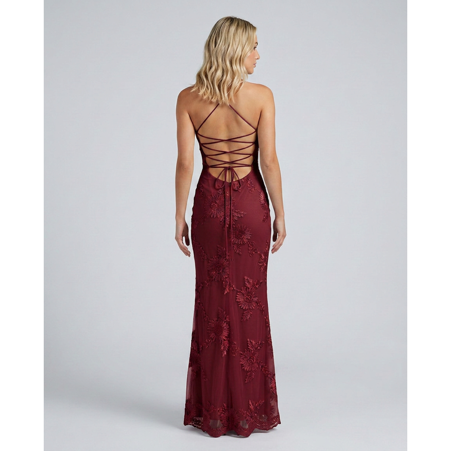 Maxi Dress Floral Appliqué and Lace-Up Back - Image 14