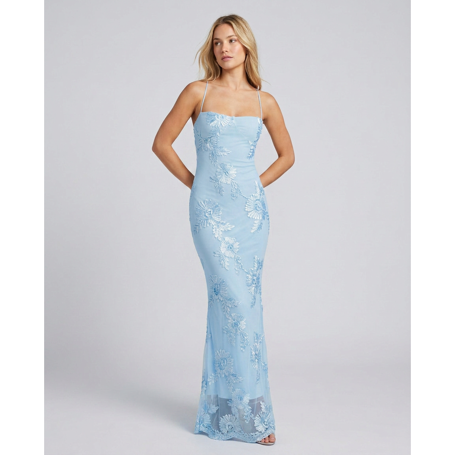 Maxi Dress Floral Appliqué and Lace-Up Back - Image 4