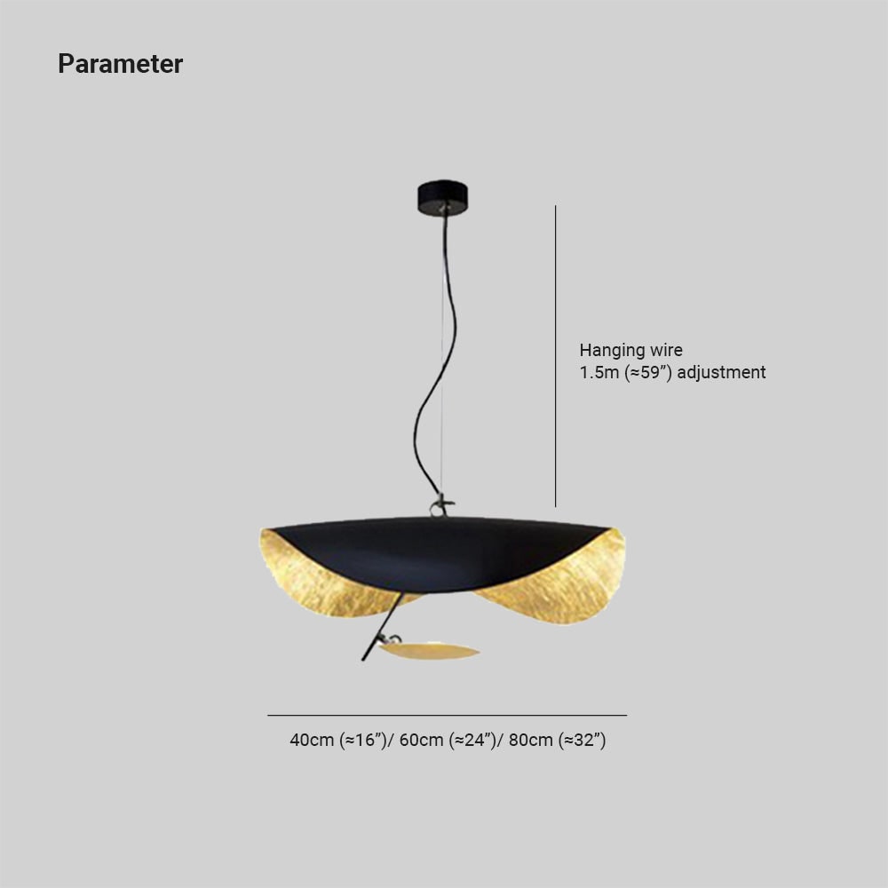 Modern Black Pendant Light Gold Leaf Accent Living Room - Image 4