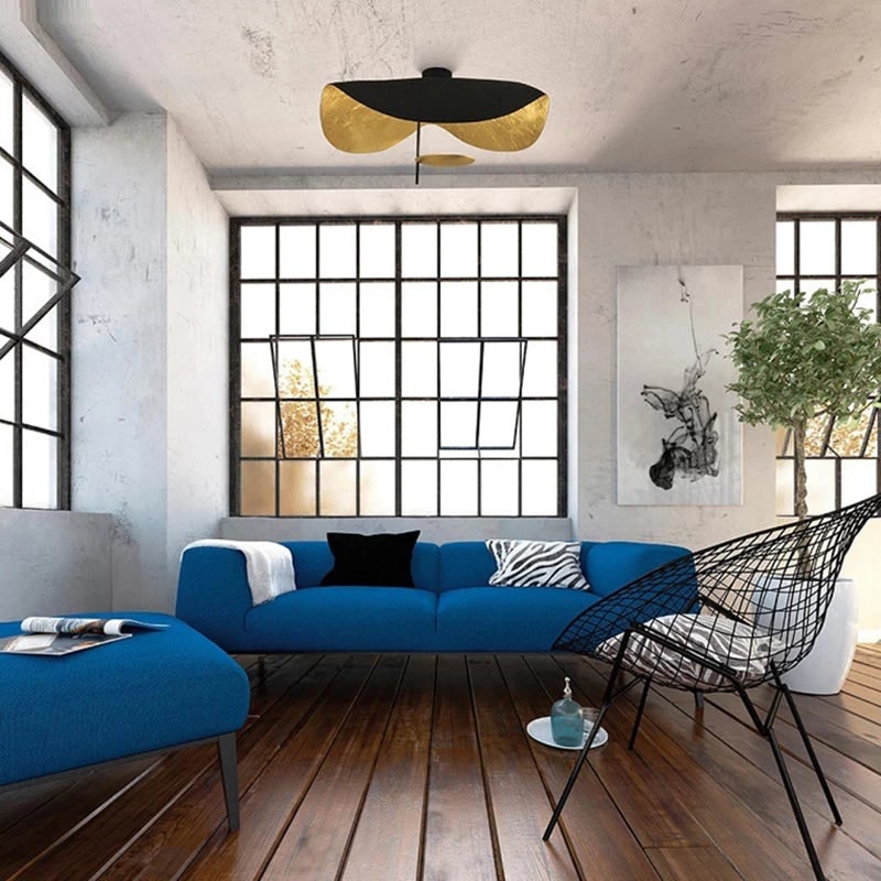 Modern Black Pendant Light Gold Leaf Accent Living Room - Image 8