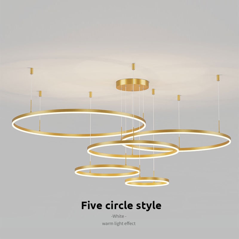 Modern Pendant Light Black and Gold Metal Rings Living Room - Image 10