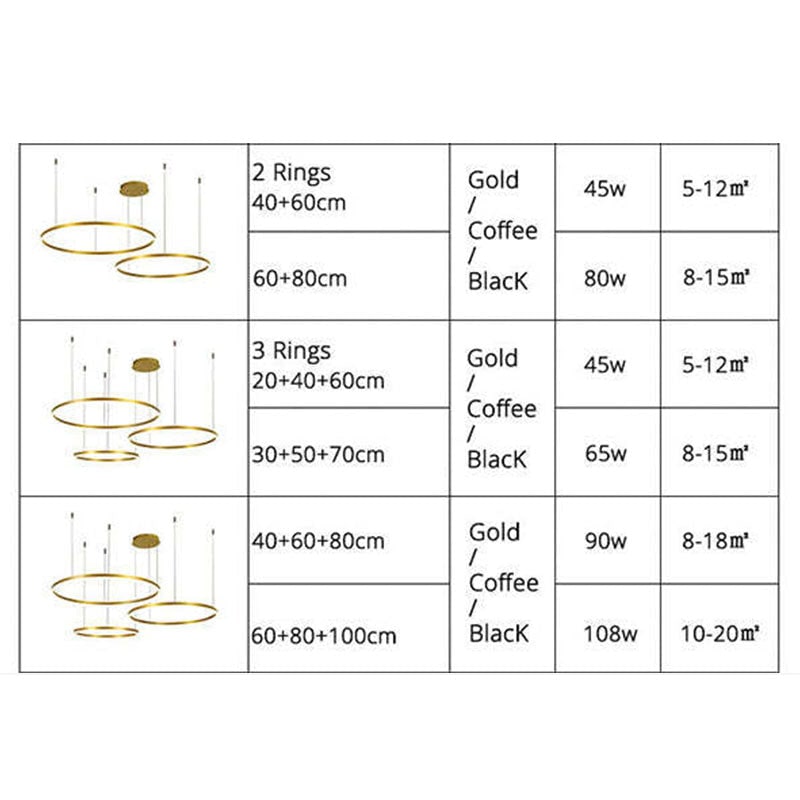 Modern Pendant Light Black and Gold Metal Rings Living Room - Image 11
