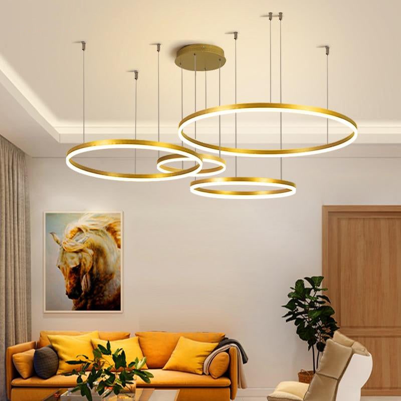 Modern Pendant Light Black and Gold Metal Rings Living Room - Image 12