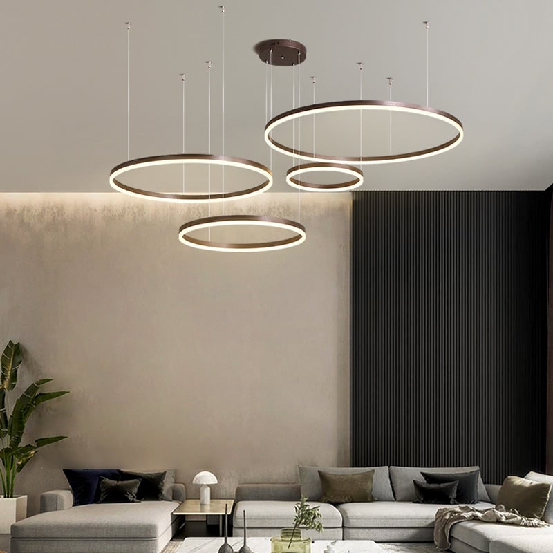 Modern Pendant Light Black and Gold Metal Rings Living Room - Image 15