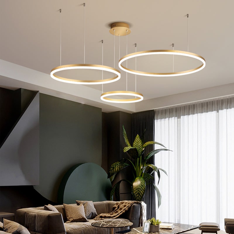 Modern Pendant Light Black and Gold Metal Rings Living Room - Image 16
