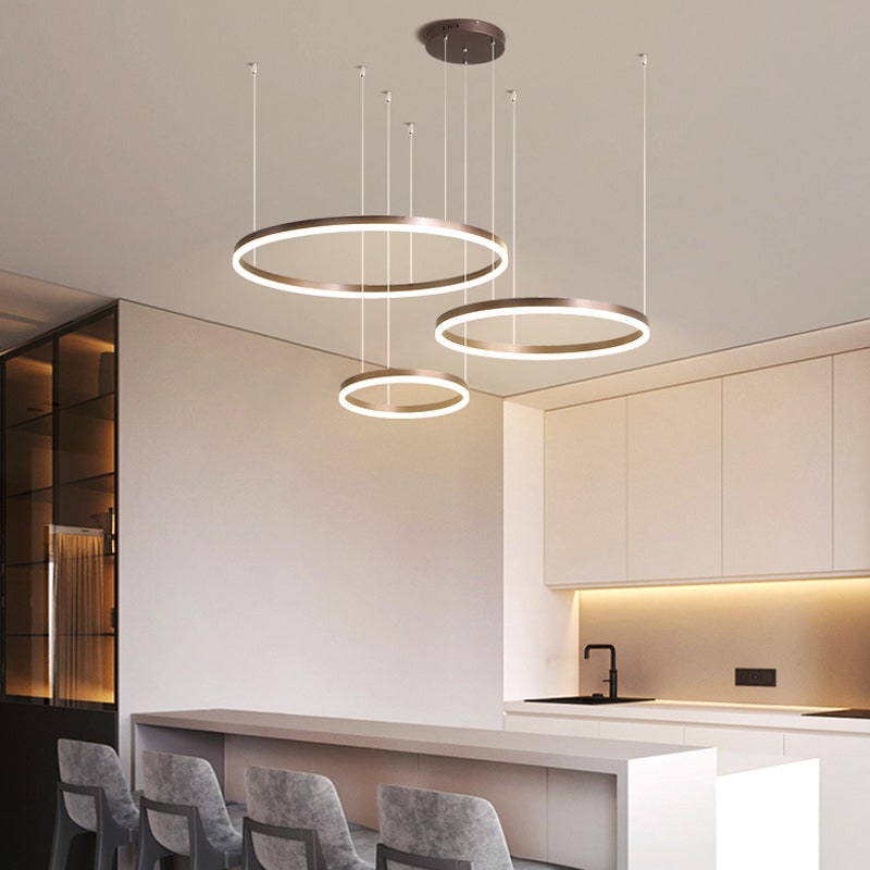 Modern Pendant Light Black and Gold Metal Rings Living Room - Image 17
