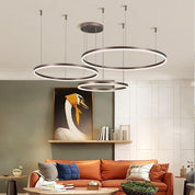 Modern Pendant Light Black and Gold Metal Rings Living Room - Image 2